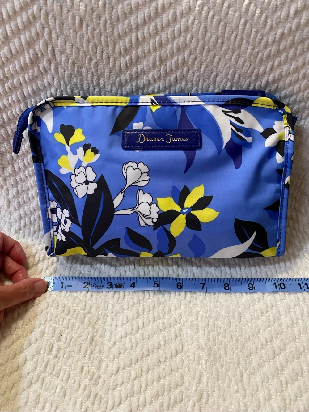 Draper James Blue Floral Cosmetic Pouch with Gold Script